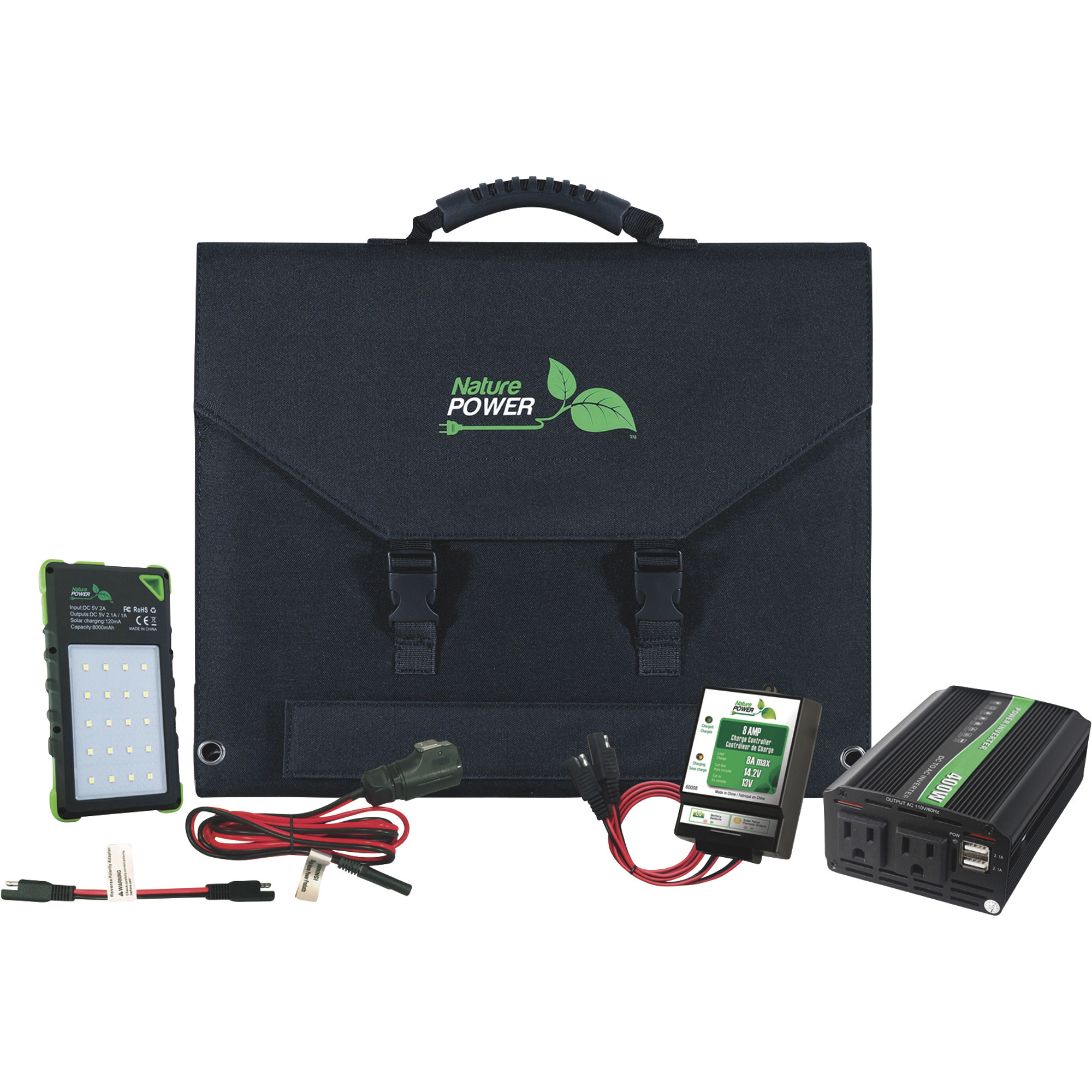 Nature Power 120 Watt Folding Solar Panel Kit, Includes Power Inverter and Charge Controller, Model# 55120K